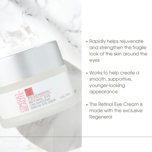 Consult Beaute Regenerol Retinol Eye Cream - Line Minimizing Orbital Eye Cream - Rejuvenating - Hyaluronic Acid - 0.5 oz