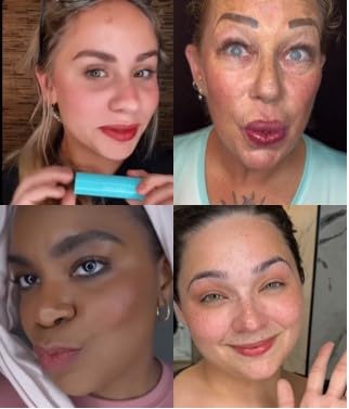 Open Face Color Stick 3-in-1 multistick - lip & cheek tint - cream blush stick with brush - dark pink berry red with mostly natural ingredients