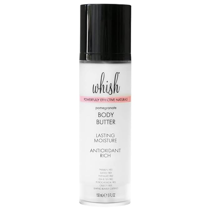 Whish Beauty Body Butter for Women - Moisturizing Body Lotion for Dry Skin - Antioxidant-Rich with Shea Butter, Aloe, & Raspberry Butter - Paraben & Sulfate Free - Pomegranate - 5 fl oz