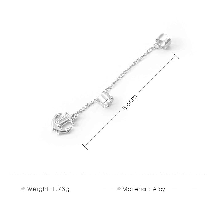 Anchor Chain Cuff Earrings Silver Anchor Dangle Chain Earrings Helix Chain Cartilage Earrings Non Piercing Earrings Jewelry for Women and Girls