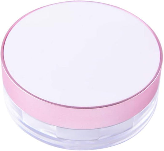 AKOAK Capacity 15ml(0.5 oz) No Leaks Empty Reusable Plastic Loose Powder Compact Container DIY Makeup Powder Case with Sponge Powder Puff, Elasticated Net Sifter and Threaded Screw Lid (White)