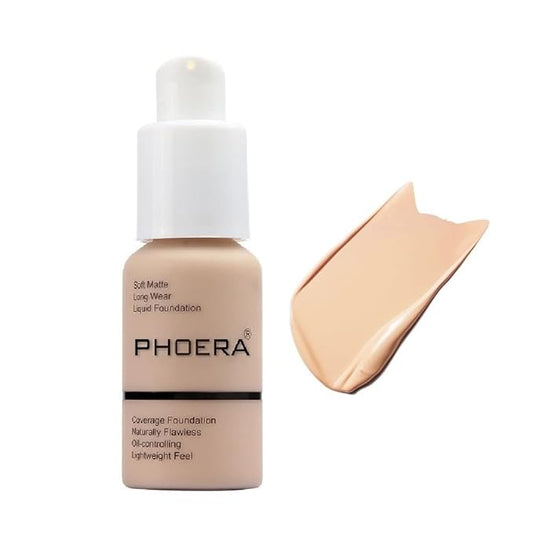 PHOERA Foundation, Flawless Soft Matte Liquid Foundation Makeup for Women.(102# Nude)