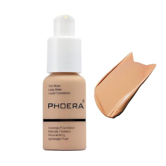 PHOERA Foundation, Flawless Soft Matte Liquid Foundation Makeup for Women.(104# Buff Beige)