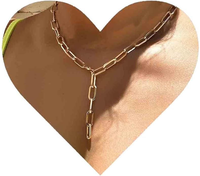 Boho Link Chain Y Necklace Gold Chain Lariat Necklace Chunky Chain Drop Necklace Paperclip Statement Necklace Jewelry for Women