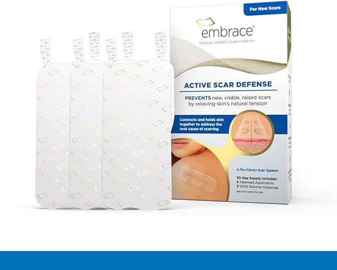 Embrace Active Scar Defense for New Scars, FDA-Cleared Medical-Grade Silicone Scar Sheets for Hypertrophic & Keloid Scar Treatment, 4.7 Inch, Large, 30-Day Supply