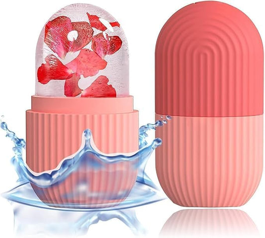 ABC Ice Face Roller Massager,Ice Cube Roller for Face, Eyes and Neck Naturally Conditioning and Skin Care,Reusable Massage Silicone Ice Mold (Pink) Pack of 1