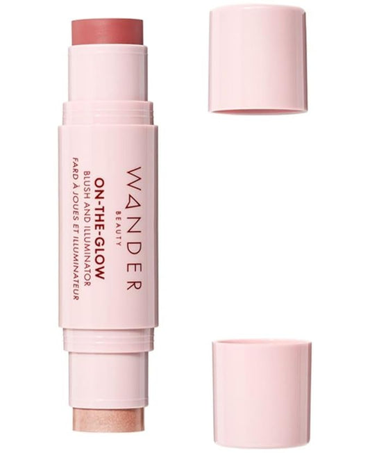 Wander Beauty On-the-Glow Blush and Illuminator - Sienna Sunset/Nude Glow - 7-in-1 Hydrating Cream Blush & Highlighting Stick - Stick Blush for Cheeks, Lip & Body - Highlighter Makeup & Blush - 0.4 oz