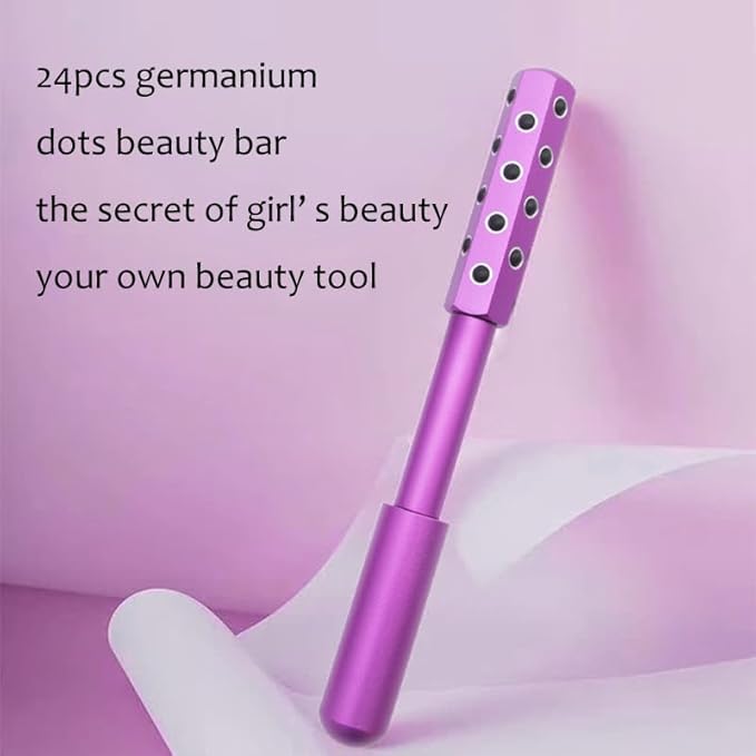 24-Stone Facial Roller - Cooling Face & Neck Massager Tool for Skin Rejuvenation | 360° Contouring with Germanium Stones & Aircraft Aluminum | Portable 7.6" Beauty Roller - Purple