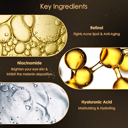 Anti Aging Eye Cream, Retinol Eye Cream Contains Niacinamide and Hyaluronic Acid, Reduces Wrinkles, Puffiness, Crows Feet and Dark Circles, 1 Oz