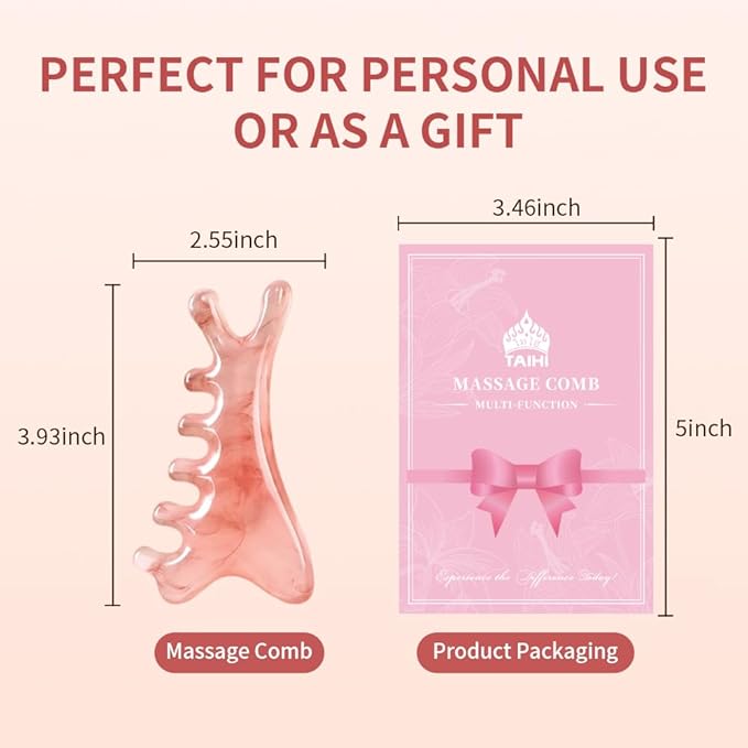 4-in-1 Massage Comb Pink Gua Sha Facial Tools Head Massage Combs Neck Body Face Eye Massager Tool for Body Tension Relief Promote Lymphatic Circulation Gifts for Women Men