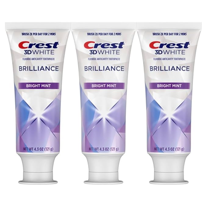 Crest 3D White Brilliance Bright Mint Teeth Whitening Toothpaste, 4.3 oz Pack of 3, 100% More Surface Stain Removal, 24 Hour Active Stain Prevention, Whiter Teeth in 3 Days