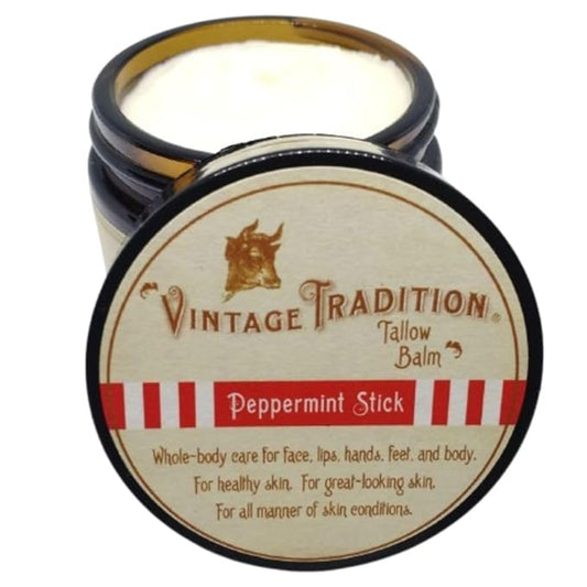 Vintage Tradition Beef Tallow All Purpose Balm - Healing, Hydrating Peppermint Oil Skin Care Salve Replaces Body Lotion, Hand Cream, More - Essential Oil, Olive Oil, and Grass-Fed Tallow, 2 fl. oz.