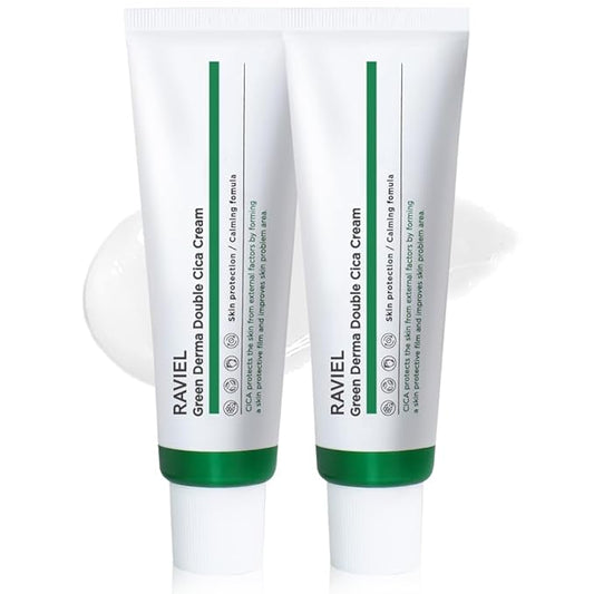 RAVIEL Green Derma Double Cica Cream | Redness relief for face | Calming & Soothing Skin barrier moisturizer for Sensitive Skin | Korean skin care (1.69 fl oz, Pack of 2)
