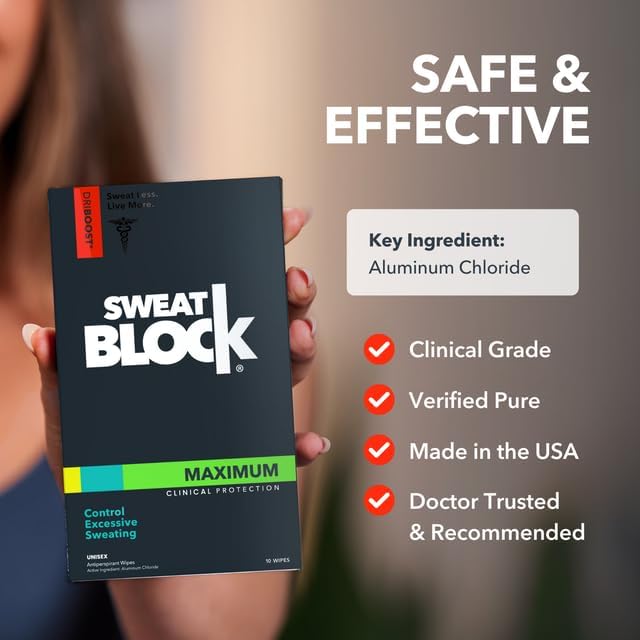 SweatBlock Antiperspirant Wipes - Maximum Clinical Strength - Treat Hyperhidrosis & Excessive Sweating for Men, Women, & Teens - up to 7 Days Protection Per Wipe - Dermatologist Tested - 30 Wipes