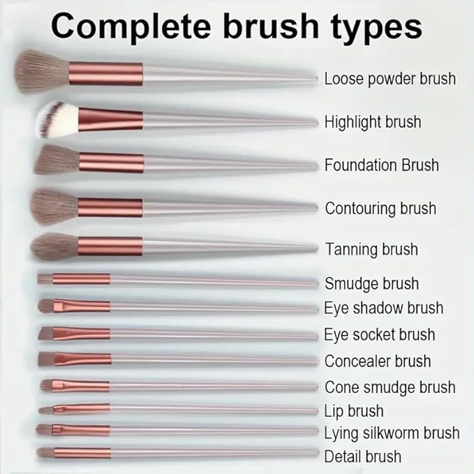 Foundation Makeup Brush Set Kit | 13 Pcs Premium Synthetic Kabuki Eye Shadows Make Up Brushes + 1 Sponge + 1 Brush Bag for Travel and Home Use (PINK)