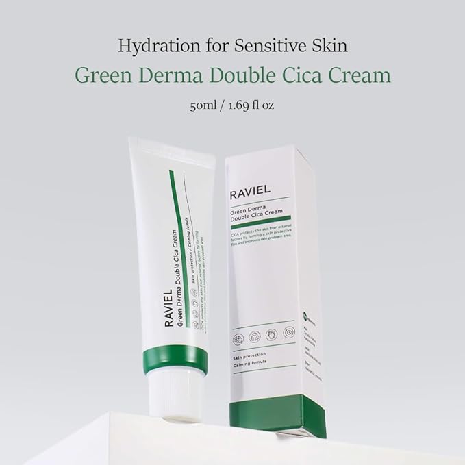RAVIEL Green Derma Double Cica Cream | Redness relief for face | Calming & Soothing Skin barrier moisturizer for Sensitive Skin | Korean skin care (1.69 fl oz, Pack of 2)
