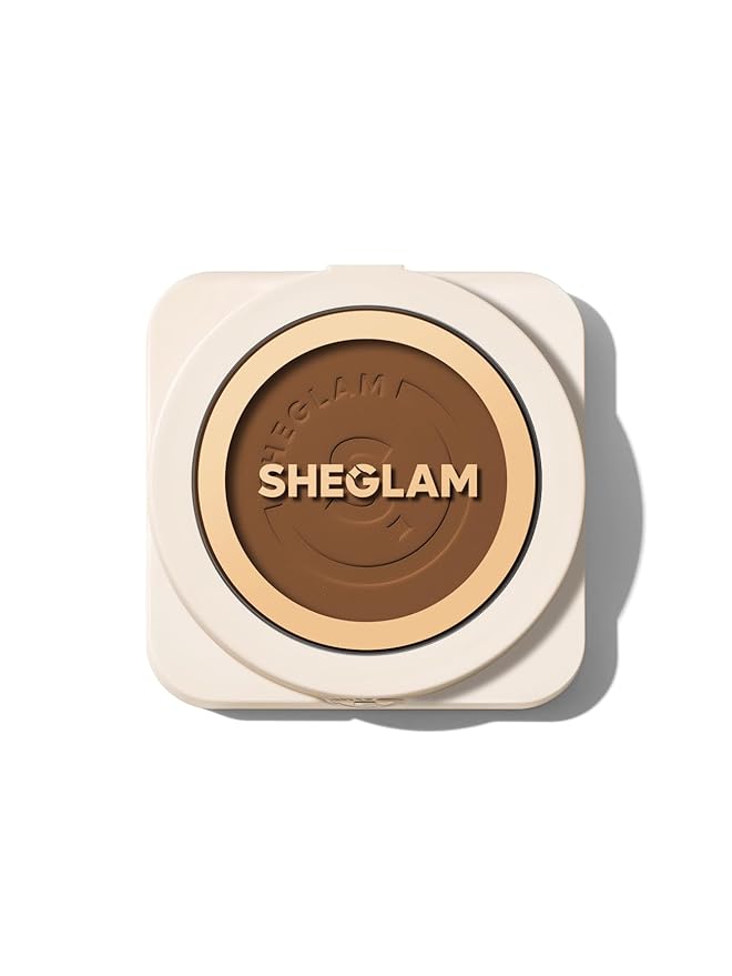 SHEGLAM SKin-Focus Full Coverage Powder Foundation Oil-Control Lightweight Face Pressed Powder Makeup-Mocha