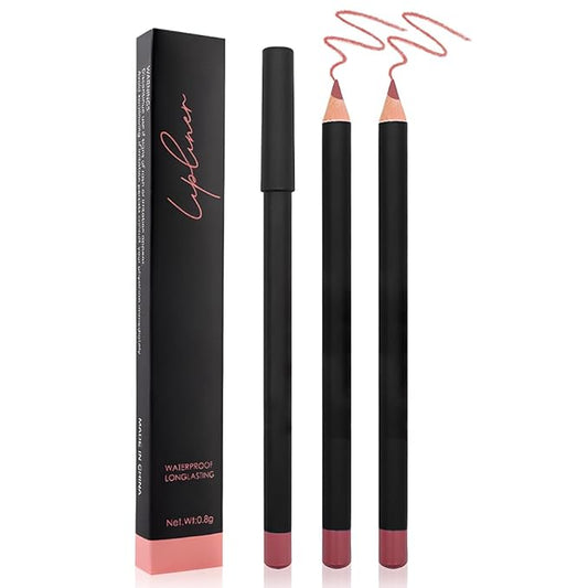 2 Pcs Natural Nude Brown Beige Colors Lip Liner Lipstick Pencils Set for Daily Makeup,Easy to Apply & Remove,Waterproof