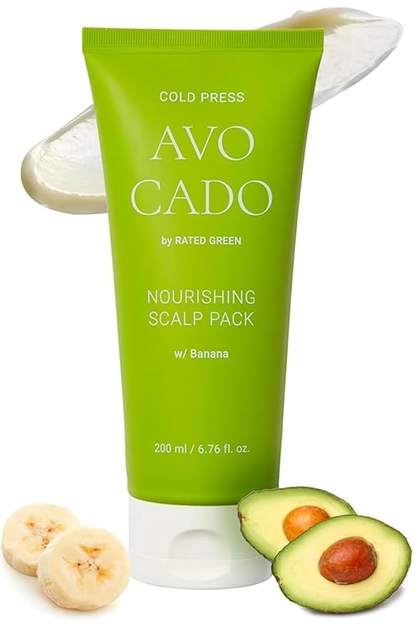 RATED GREEN Cold Brew Avocado Nourishing Scalp Pack with Banana - Korean Hair Conditioning Mask - Deep Hydrating Treatment for Dry Damaged Hair (6.76 Fl. Oz)