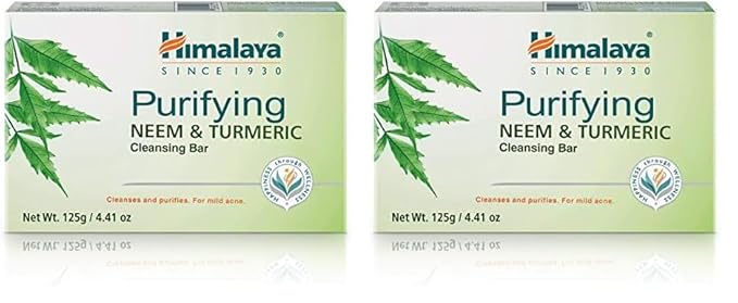 Himalaya Purifying Neem & Turmeric Cleansing Bar for Clean and Healthy Looking Skin, 4.41 Oz (125 gm) (Pack of 2)