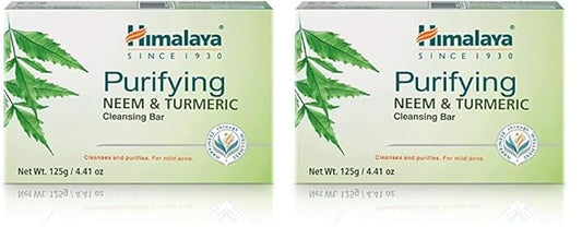Himalaya Purifying Neem & Turmeric Cleansing Bar for Clean and Healthy Looking Skin, 4.41 Oz (125 gm) (Pack of 2)