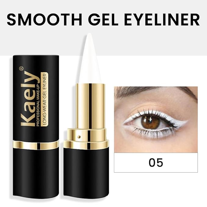Kaely White Gel Eyeliner Pencil,Waterproof Smudge Proof Eye Liner Pen,Cat Eye Goth Halloween Makeup,Eye Black Face Paint Lipstick Crayon,Color Colorful Eyeliner Eyeshadow Stick,05