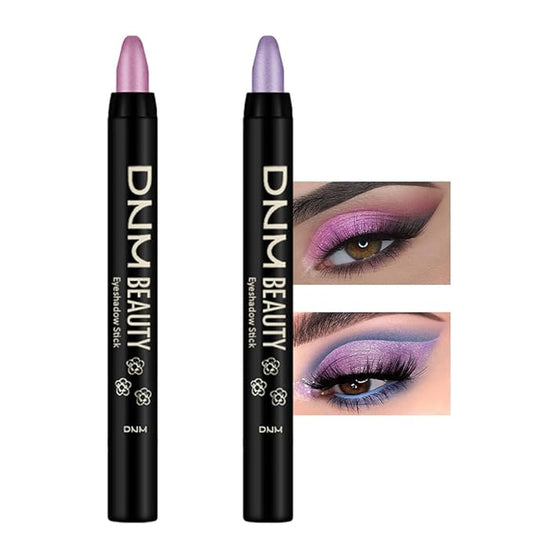 Kaely 2Pcs Cream Eyeshadow Stick Set for Eyes,Pink & Light Purple Shimmer Pen,Eye Brightener Halloween Makeup,sombras para ojos,Smooth Eye Shadow Highlighter Crayon Pencil Waterproof,07+08
