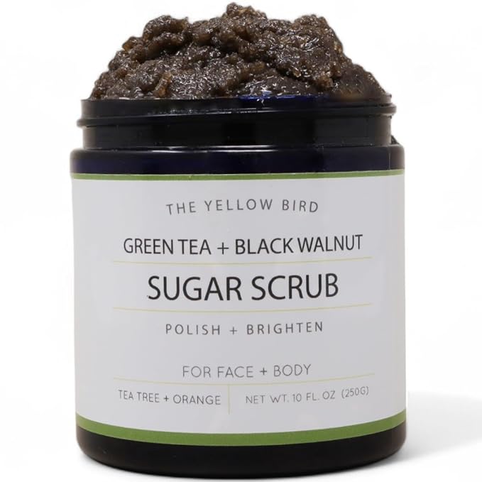 Natural Green Tea Sugar Scrub. Face, Body, and Foot Exfoliator. Helps with Moisturizing, Acne, Celluite, Wrinkles, and Exfoliating Dead Skin.