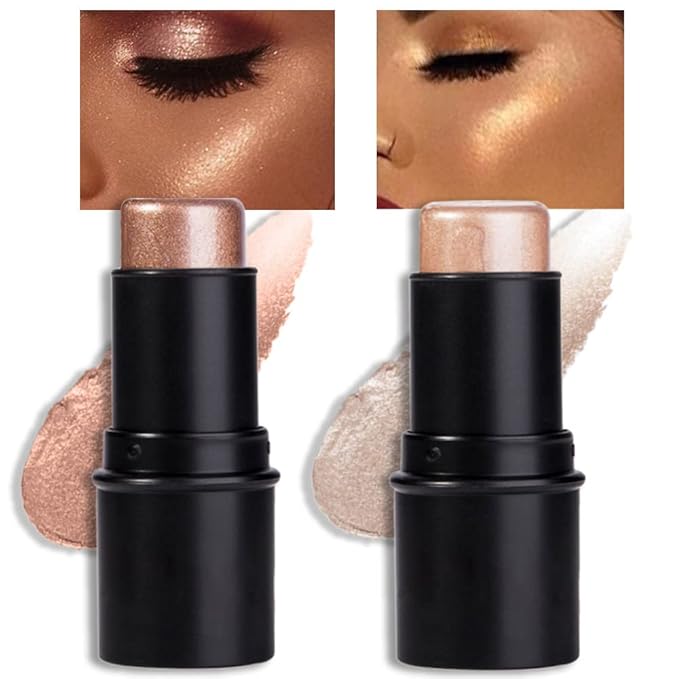 evpct 2Pcs Cream Contour Foundation Stick for Neutral Skin, Highlighter & Bronzer Pen Face Brightens & Shades Pencil Highlighting Shade Longwear Makeup Highlight Bronzer Shaping Trimming Stick, 01&03