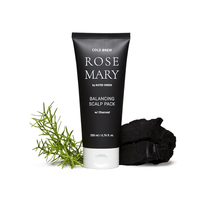 RATED GREEN Cold Brew Rosemary Balancing Scalp Pack w. Charcoal | Rosemary, Charcoal | Detoxifying and Deep Conditioning Care For Oily, Flaky Scalp | Silicone-Free, Korean Vegan Formula | 6.76 Fl. Oz