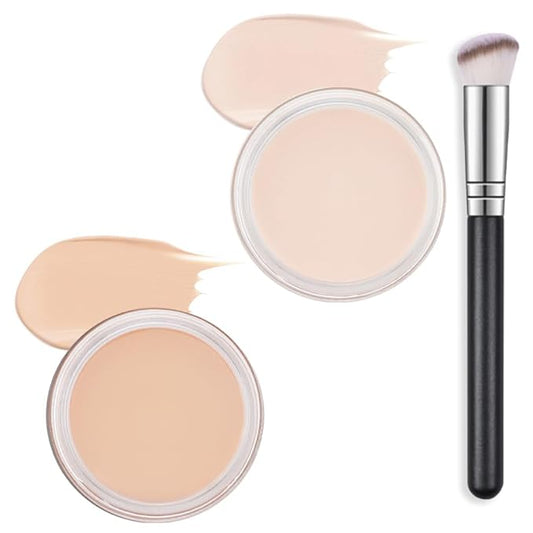 Kaely 2Pcs Pot Concealer Full Coverage Set,under Eye Brightener Concealer for Conceals Dark Circles,Waterproof Foundation Face Makeup Brush Kit,Color Correcting Concealer,01+02