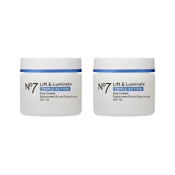 No7 Lift & Luminate Triple Action Face Cream - Fragrance Free Face Moisturizer with SPF 30 - Formulated with Anti Aging Collagen Peptides & Brightening Complex (2 Pack)