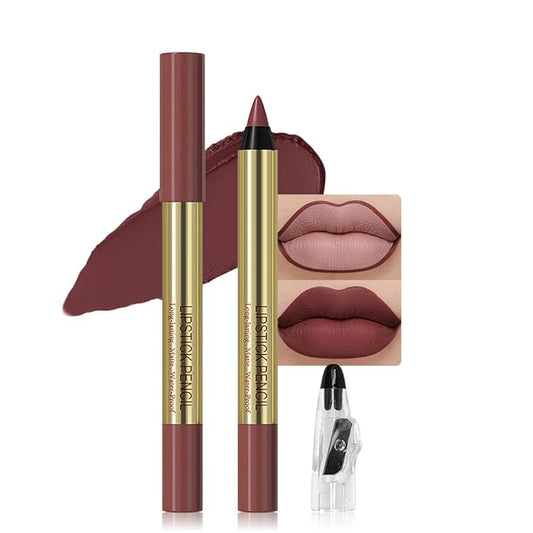 Dark Brown Matte Lip Liner Pencil - Crayon Matte Lipstick Pencil, No Transfer, Smudgeproof & Waterproof, Sharpenable Lip Crayon for Women, Velvet Long-Lasting Lip Color 01#