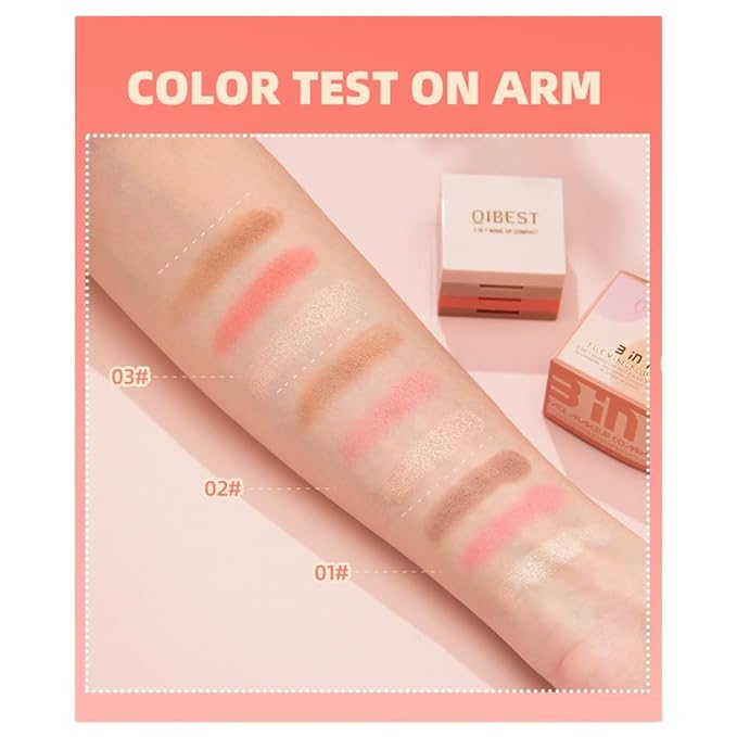 Contour and Highlight Blush Makeup Palette, Cream Bronzer, Silky Smooth Powder Blush, Shimmer Highlighter Makeup Powder, 3-in-1 Mixable Three-Piece Eyeshadow Palette with Mirror (03#)
