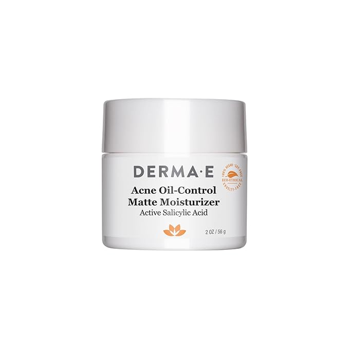 DERMA E Acne Oil Control Face Moisturizer, 2 Oz, Matte Moisturizer with Salicylic Acid, Tea Tree Oil & Aloe Vera, Face Cream Rebalances Sebum Production & Prevents Blemishes, Redness & Breakouts 2 Oz
