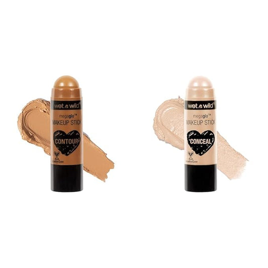 wet n wild MegaGlo Makeup Stick Conceal Contour Brown Oak's On You 1.1oz & Neutral Follow Your Bisque 1oz Bundle