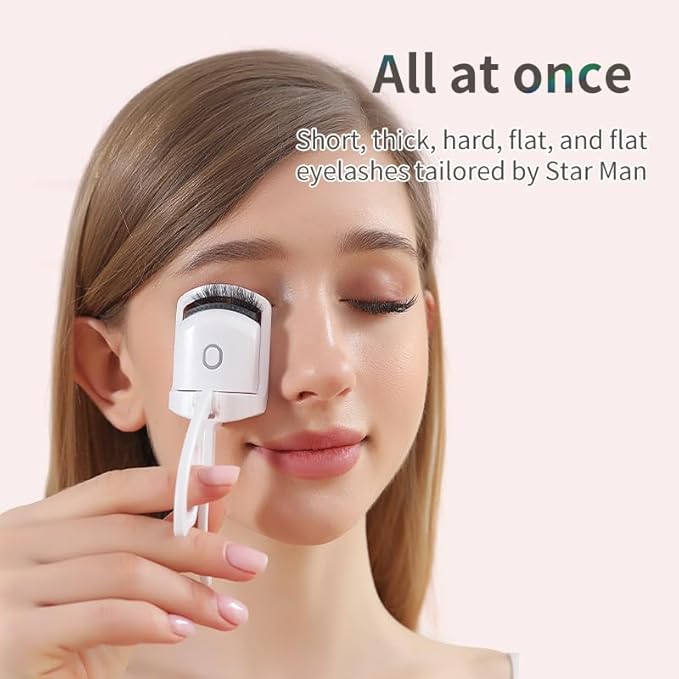 Electric Eyelash Curler, Mini Portable Design, White, 15s Quick Heat, 2-Temperature Control, Anti-Burn Protection, for Women