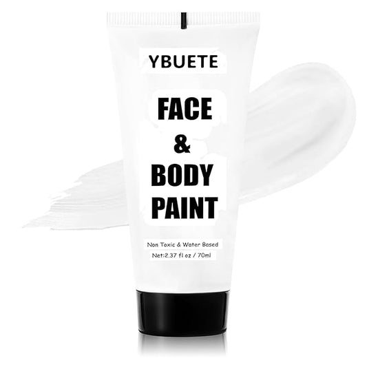 White Water Based Face Body Paint, 2.37 OZ Washable Large Tube Full Coverage Face Paint Cream for Adult Carnival Cosplay Halloween SFX Skull Joker Zombie Vampire Skeleton Goth Makeup