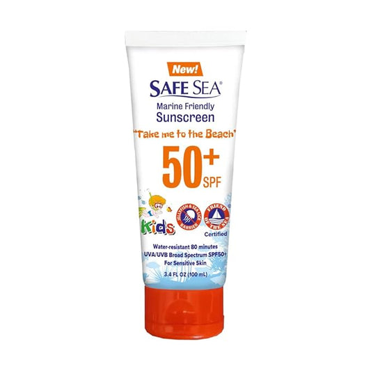 Safe Sea SPF50+ Kids Sunscreen | Travel Size 3.4 oz. | For sensitive skin | anti-jellyfish and Sea Lice sting protective lotion | Coral reef safe sunscreen