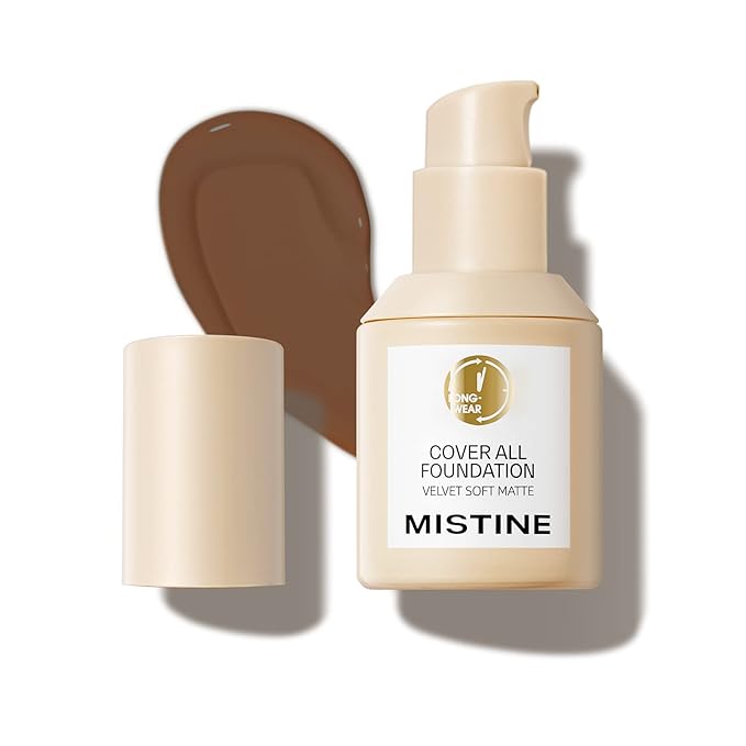 MISTINE Full Coverage Foundation Makeup for Oily Skin,24 Hour Oil Control Liquid Foundation,Skin-Caring,Moisturizing Formula,Cream Foundation,Matte Finish,Mocha,1 Fl Oz