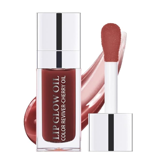 Plumping Lip Oil, Long Lasting Hydrating Lip Gloss Tinted Lip Balm Non-sticky Revitalizing, Transparent Lip Care Oil for Dry Lip (MAHOGANY)