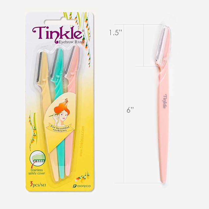Tinkle Dermaplaning Tool 6ct, Dermaplane Razor for Women, Safe and Easy Peach Fuzz Remover, Eyebrow Trimmer with Protective Cover (2 Packs of 3)