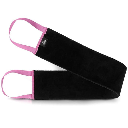 Bronze Tan Self Tanner Back Applicator - Tanning Mitt For Sunless Tanning Mousse or Lotion - Tan your Back Quickly and Easily - Self Tanning Back Applicator - Black with Pink Handles