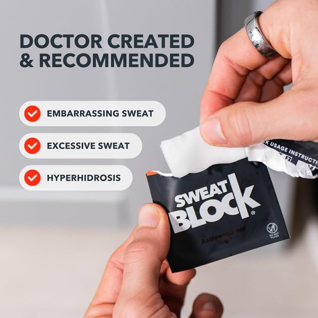 SweatBlock Antiperspirant Wipes - Maximum Clinical Strength - Treat Hyperhidrosis & Excessive Sweating for Men, Women, & Teens - up to 7 Days Protection Per Wipe - Dermatologist Tested - 30 Wipes