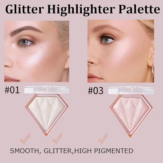 Pink Highlighter Makeup Palette, Face Highlighter Palette Glitter de Maquillaje(03)
