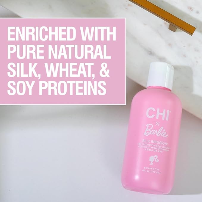 CHI x Barbie Silk Infusion, Reconstructing Leave-In Treatment For Strengthening Hair, Adds Shine & Protects From Heat, Paraben & Cruelty-Free, 6 Oz