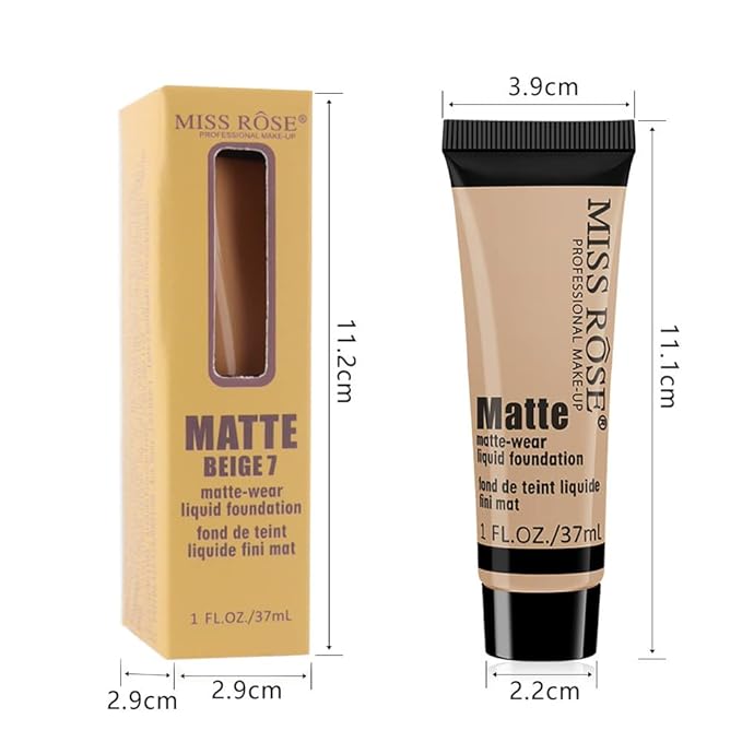 2 Pack Liquid Foundation Cream for Face Makeup,Durable Full Coverage Matte Concealer Make Up,Oil Control & Waterproof Base Primer -1+1 Fl.Oz (BEIGE 7#)