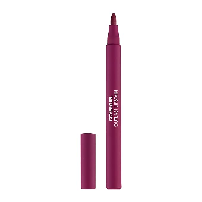 COVERGIRL Outlast, 60 Plum Berry, Lipstain, Smooth Application, Precise Pen-Like Tip, Transfer-Proof, Satin Stained Finish, Vegan Formula, 0.06oz