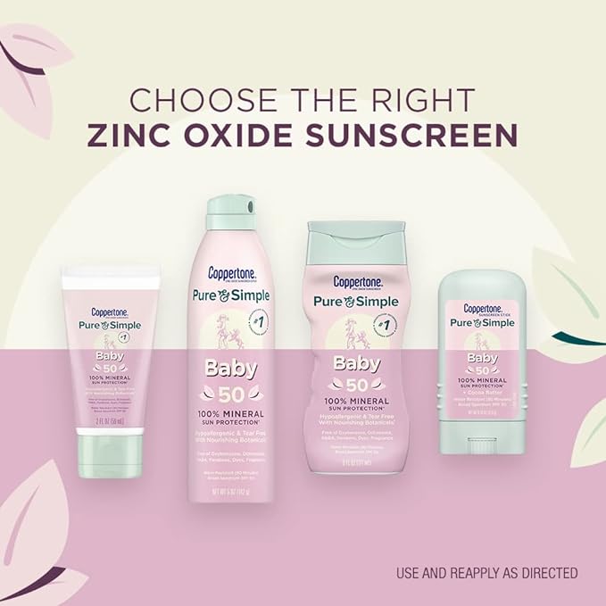 Coppertone Pure and Simple Baby Spray Sunscreen SPF 50, Broad Spectrum Sunscreen for Baby, 5 Oz Bottle, Pack of 3