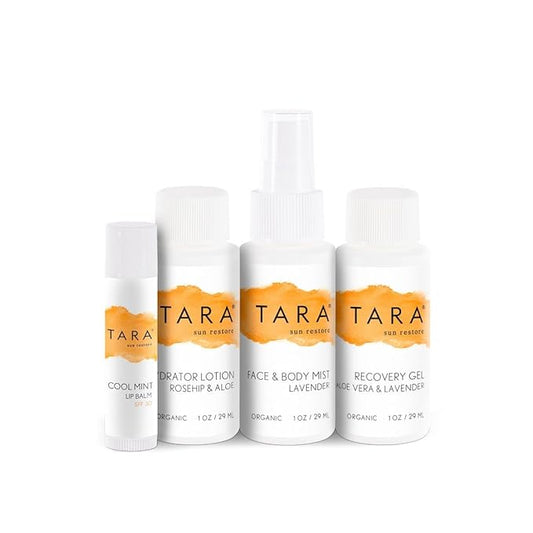 TARA Spa Therapy Sun Restore Travel Kit Bundle, Recovery Gel, Rehydrator Lotion, Lavender Face & Body Mist, Cool Mint Lip Balm